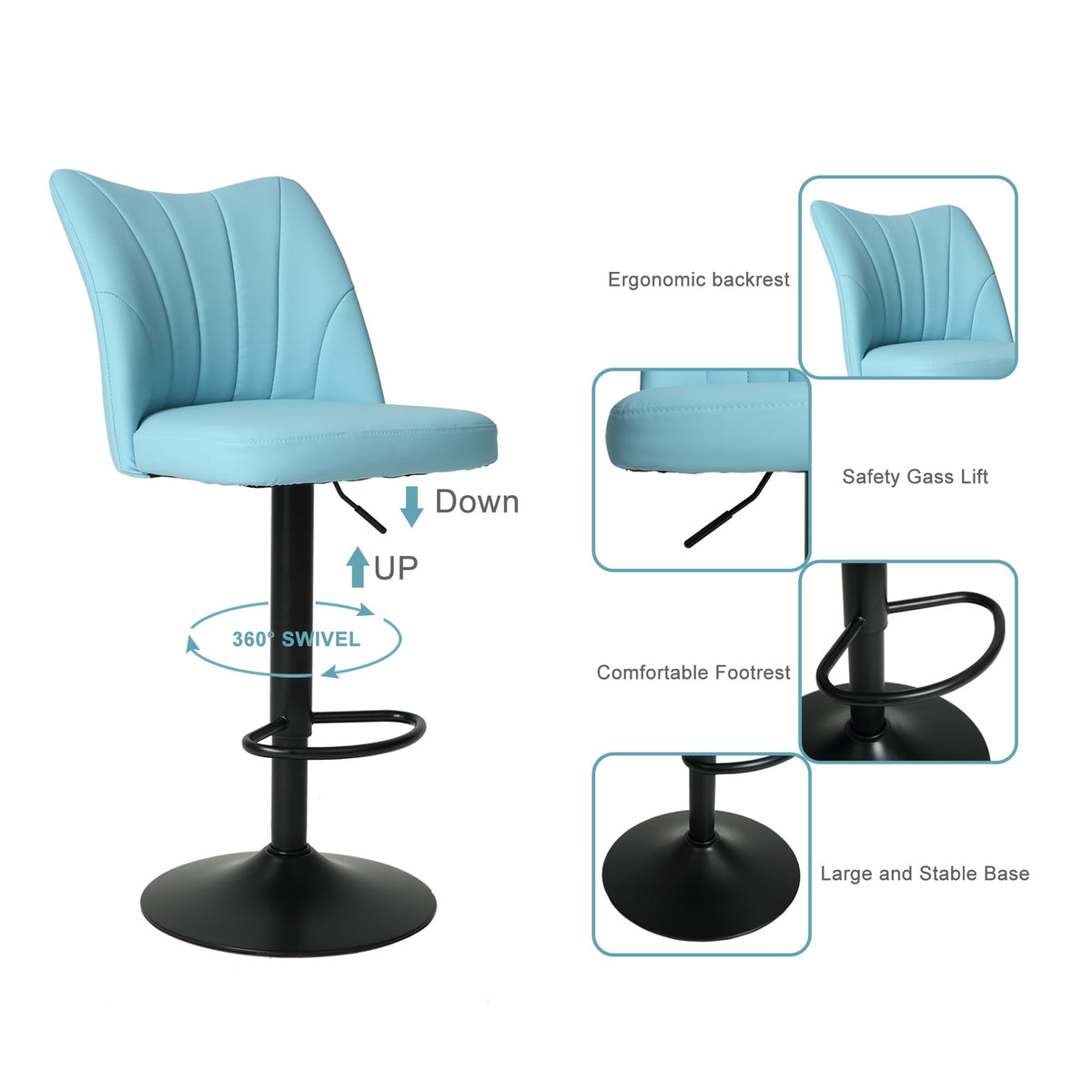 Counter Stools,Set of 2 Bar Stools with Back and Footrest, Modern Metal Counter Height Barstools for Kitchen Home Bar