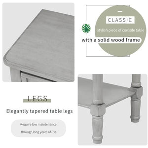 Gray Wash Narrow Console Table with Three Storage Drawers and Bottom Shelf Easy Assembly Slim Sofa Table for Living Room