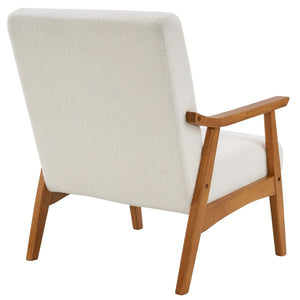 Solid Wood Single Indoor Lounge Chair with Creamy-White Teddy Velvet Armrest and Backrest