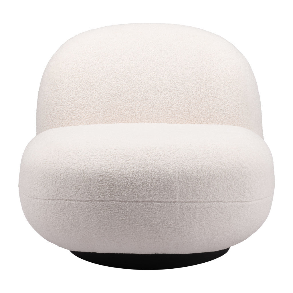 HMS 30\" Cream and Black Faux Shearling Upholstered Slipper Chair Elegant Living Room Furniture