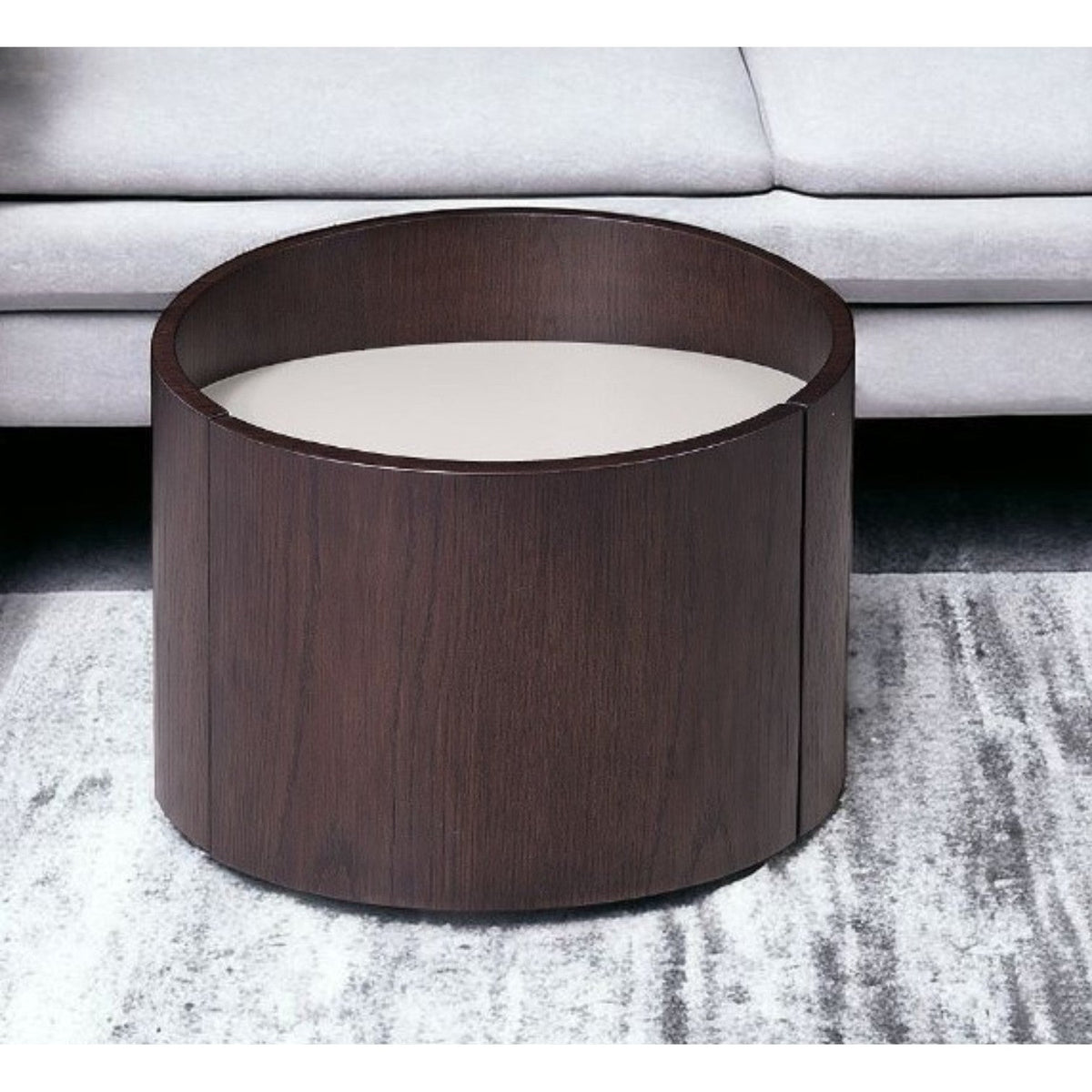 HMS 17\" Dark Brown Solid Wood Round End Table Farmhouse Style Tea Table for Living Room Home Furniture with Metal Accents
