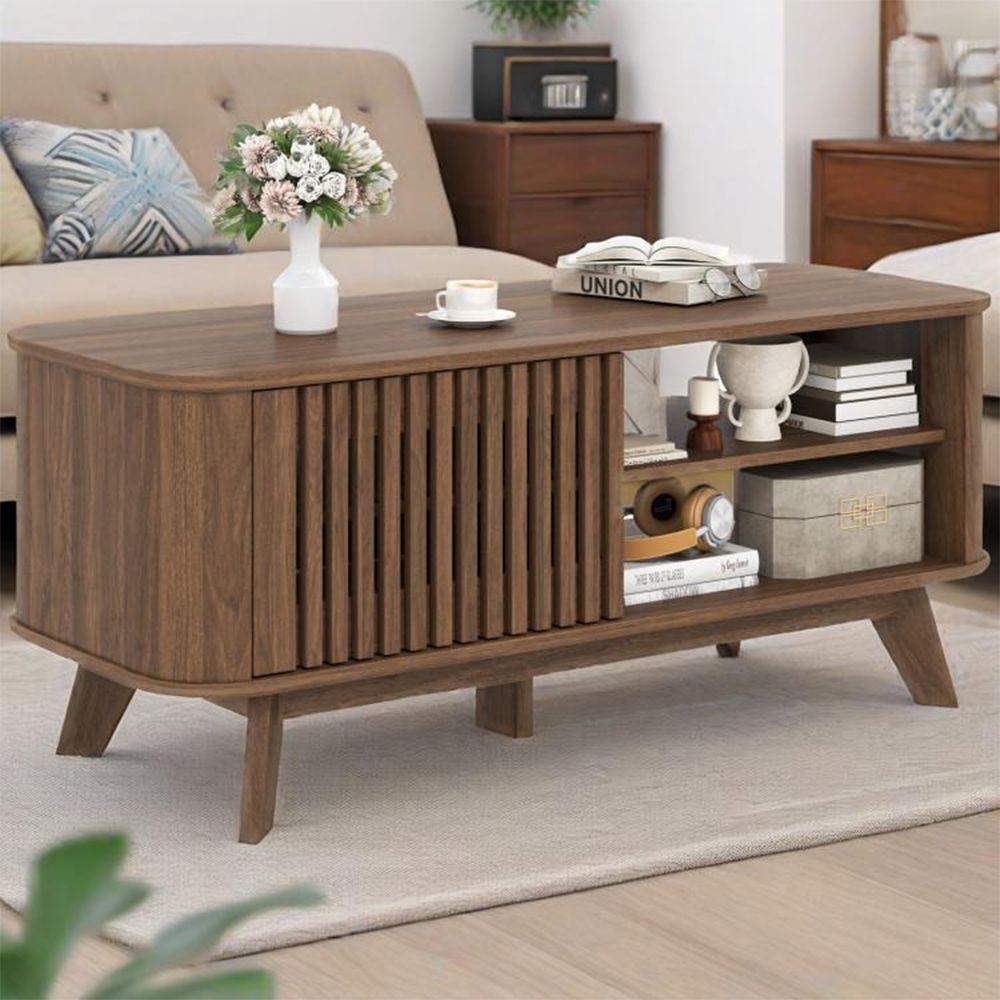 Adjustable Shelves Rectangular Coffee Table with Storage for Home or Office