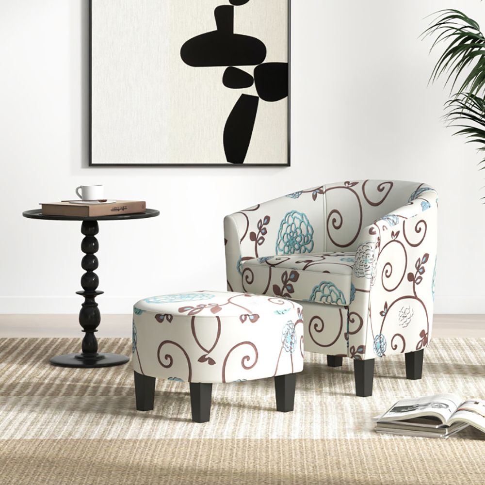 Modern 2-Piece Accent Tub Chair and Ottoman Set Fabric Upholstered for Living Room