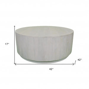 42\" HMS Rustic White Solid Wood Round Distressed Coffee Table