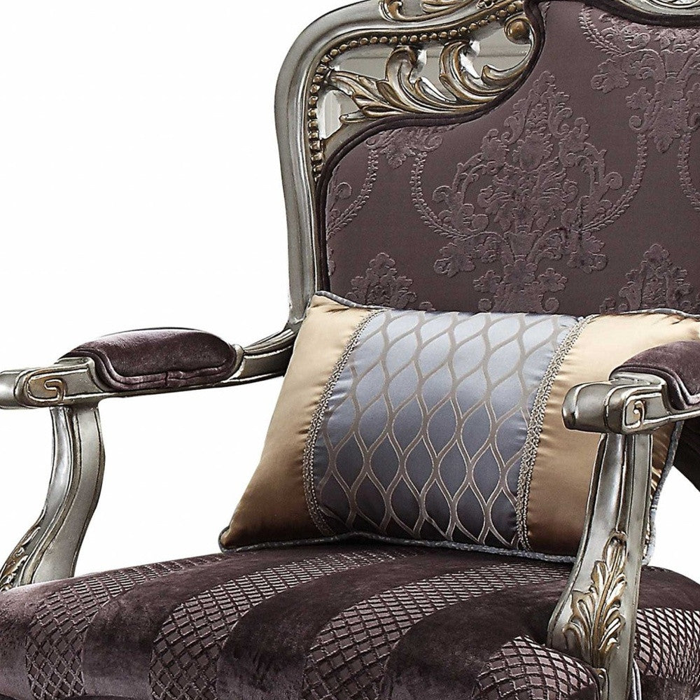 Purple and Platinum Velvet Floral Arm Chair and Toss Pillow HMS 29 for Living Room