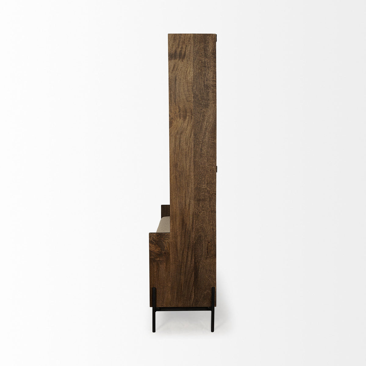 HMS Modern Cream Fabric Wrapped Seat Hall Tree Brown Wood Coat Rack with Storage for Home Living Room or Bedroom Furniture