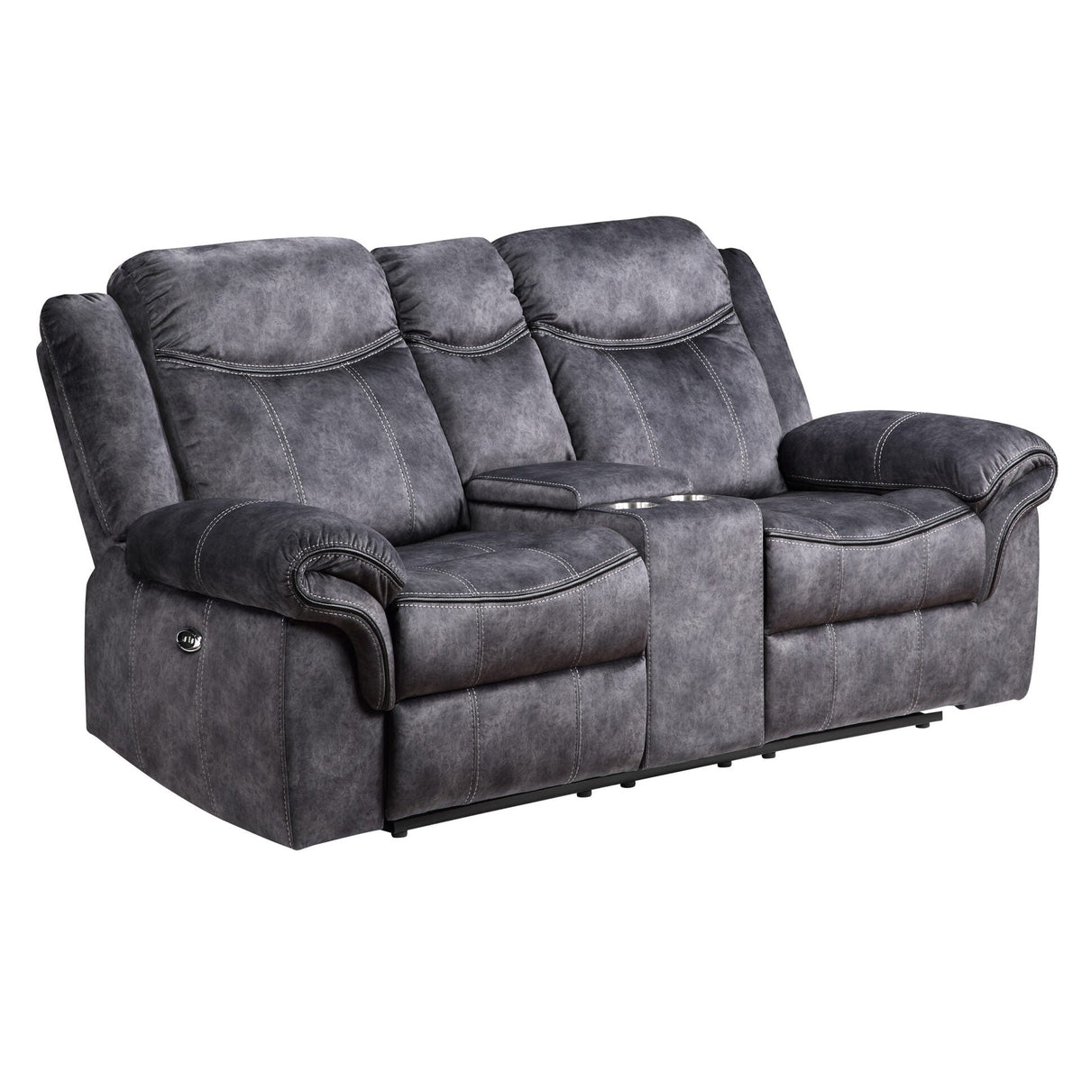 79" Dark Gray Microfiber Power Reclining Loveseat Storage Extendable Inflatable Synthetic Leather Set for Living Room Sofa