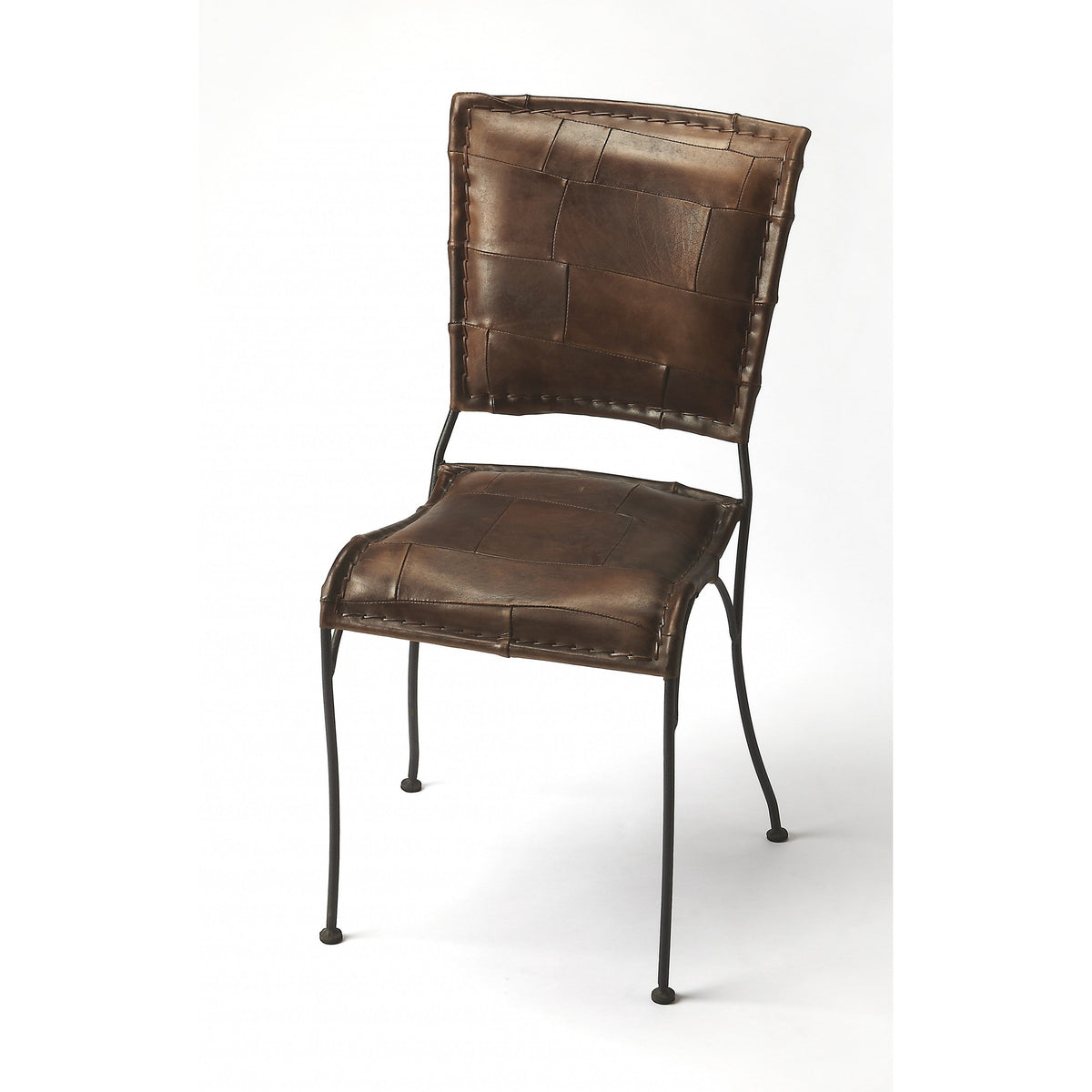 16\" HMS Brown Faux Leather Patchwork Side Chair for Living Room