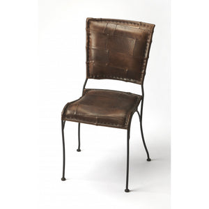 16\" HMS Brown Faux Leather Patchwork Side Chair for Living Room