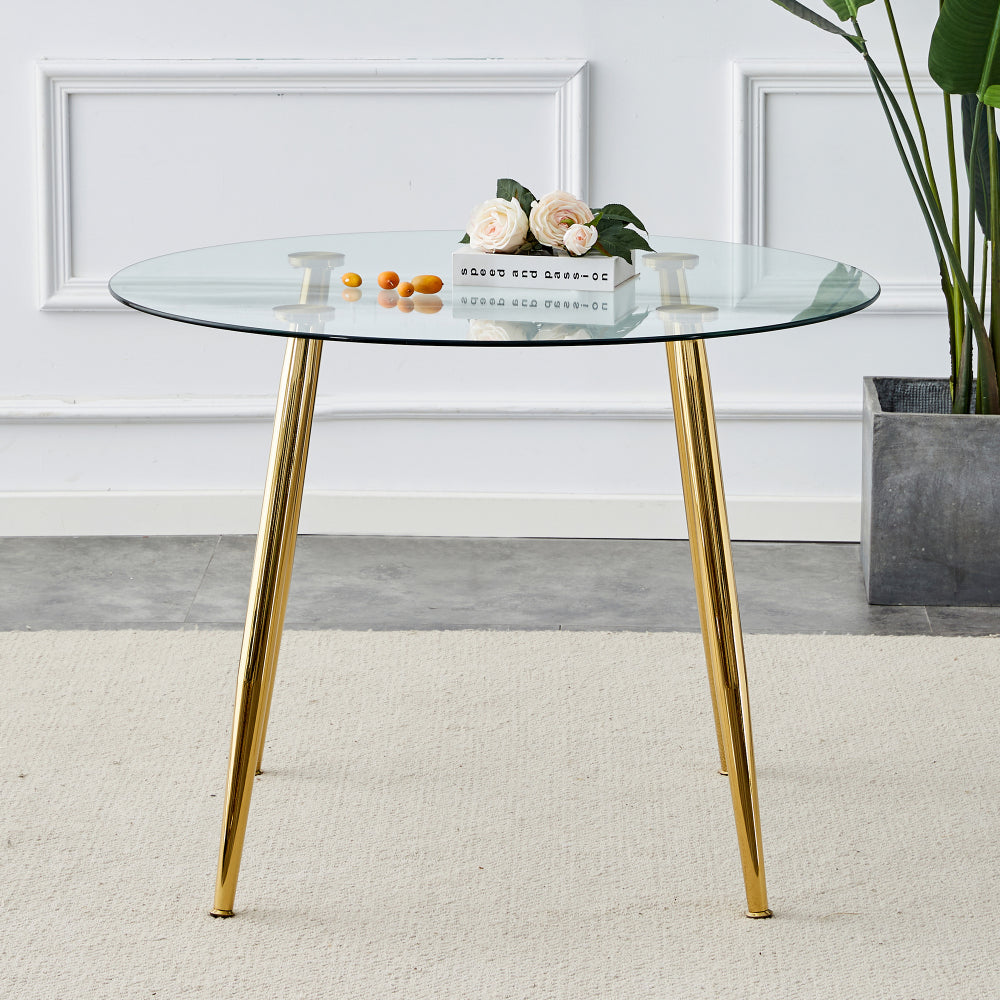 A Glass Tabletop with a Diameter of 40 Inches and a Modern Minimalist Circular Dining Table