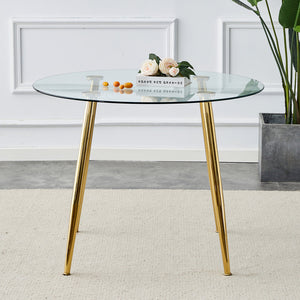 A Glass Tabletop with a Diameter of 40 Inches and a Modern Minimalist Circular Dining Table