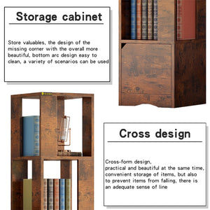 YQ FOREVER Wooden Bookshelve Bookshelf With Door Storage Rack Bookcase Living Room Furniture