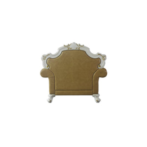 HMS 50 Beige and Pearl Faux Leather Tufted Arm Chair with Toss Pillow Elegant Living Room Furniture