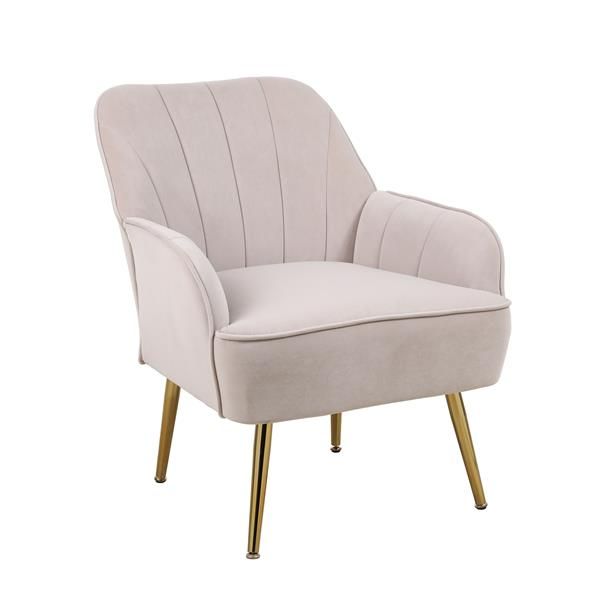 Mid Century Modern Velvet Sherpa Armchair Easy Assembly BEIGE Living Room Chair for Bedroom & Office