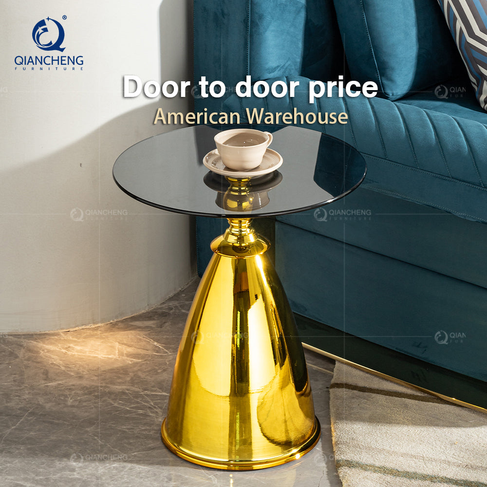 Modern Glass Sofa Side Table Beside Corner Table Living Room Balcony Gold Metal Round Coffee Table