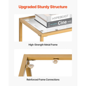 Modern 3-Tier Glass Console Table Golden Iron Legs Anti-Tip Device Rectangular Tempered Glass Top for Living Room Entryway Foyer