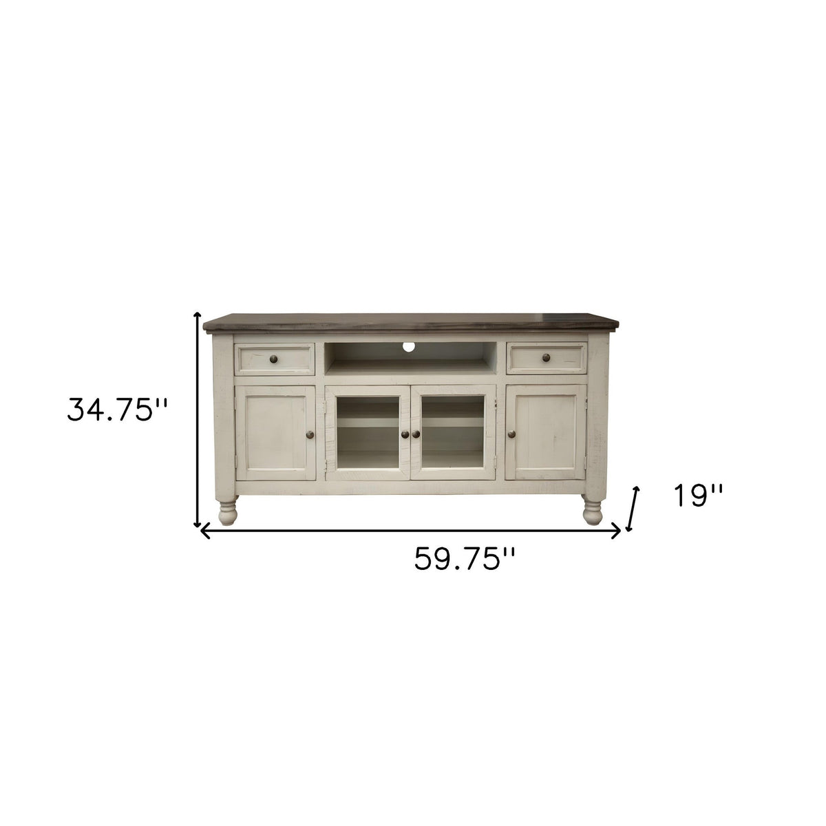HMS 60 Ivory Solid Wood Open Shelving Distressed TV Stand