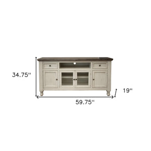 HMS 60 Ivory Solid Wood Open Shelving Distressed TV Stand