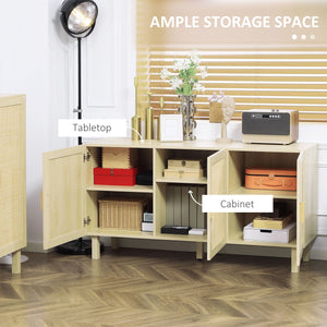 Adjustable Shelves Boho Accent Cabinet for Living Room 3 Rattan Doors Kitchen Storage Garage Cabinets Natural Kitchen Cabinet