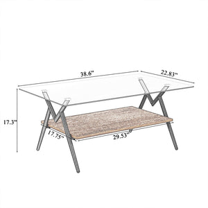 Trending New Two Layer Coffee Table Tempered Glass Top and Metal Legs Modern Table Console Table for Living Room Furniture