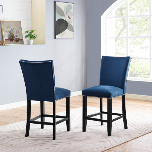 FCJ Camila Blue Velvet Counter Chair for Living Room