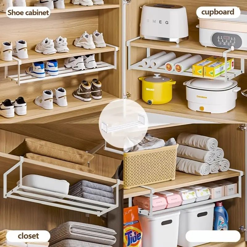 Adjustable Expandable Iron Shoe Rack Space-Saving Stackable Hanging Storage with Bottom Basket for Home Wardrobe Bathroom Sink