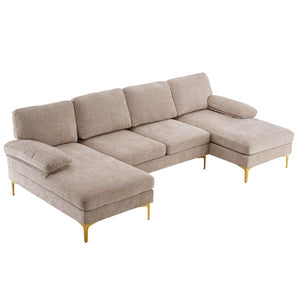 U-Shaped 4-Seat Camel Indoor Modular Sofa Elegant Living Room Furniture