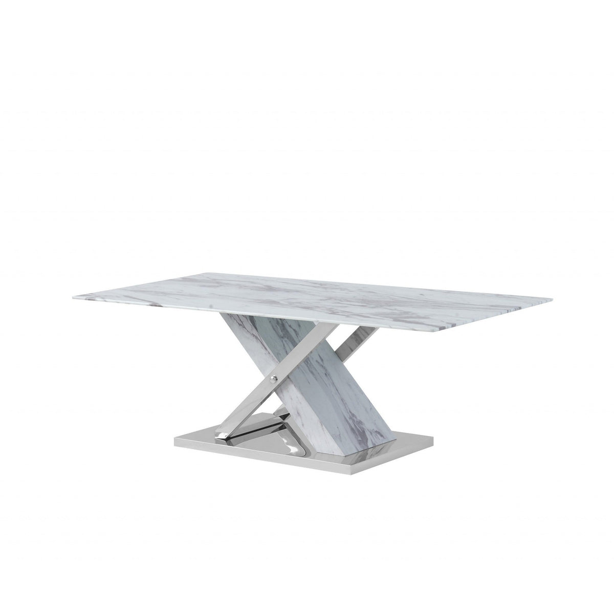HMS 47\" White and Gray Glass and Steel Coffee/Tea Table with Living Room TV Stand Set Metal Frame Furniture