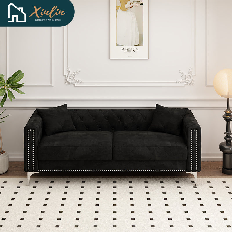 Modern 83-Inch Triple Mid-Century Upholstered Velvet Sofa Free Shipping for Living Room Dining Bedroom Fabric Metal Material
