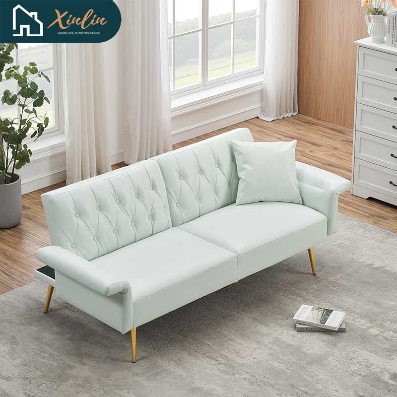 Free Shipping USA Warehouse Modern 67.71 Inch Faux Leather Sofa Bed with Adjustable Armrests Living Room Dining Bedroom Made PVC