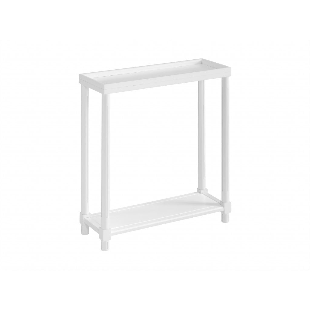 HMS Set of Two 24\" White Wood Rectangular Console Tables with Shelf Elegant End Tables for Home Decor