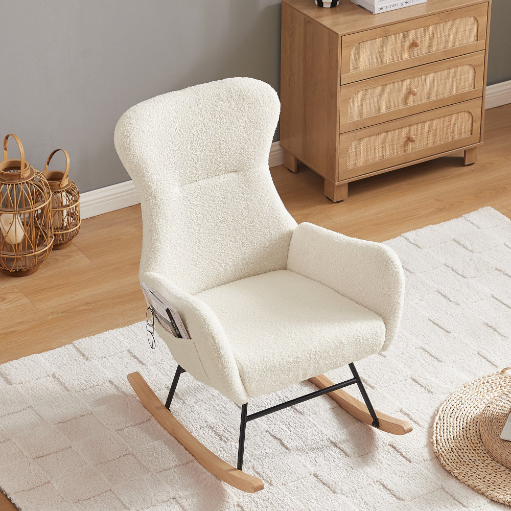 White Teddy Fabric Rocking Chair