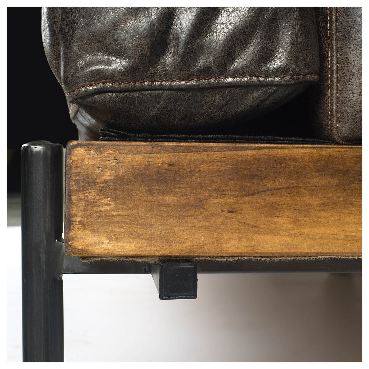 HMS 41-Genuine Leather Japanese Mid-Century Distressed Club Chair Tufted Extendable for Home Office Bar Use Black Faux Leather
