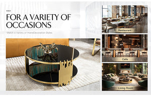 Hotel Luxury Round Shape Glass Top Coffee Table Round for Living Room Black and Gold Home Furniture Stainless Steel Tea Table
