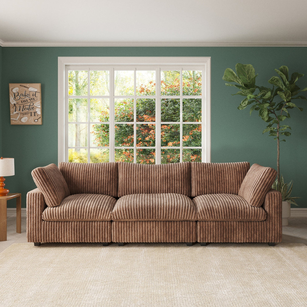 ATUNUS USA in Stock Drop Shipping Cloud Sofa Living Room Furniture Brown Corduroy Modular Sectional Couch Sofa Set