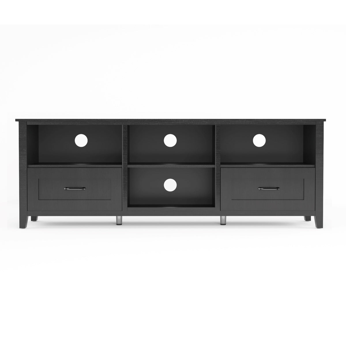 HMS 70 Black MDF Wood TV Stand Contemporary Design Enclosed and Open Storage TV Console for Living Room or Farmhouse Use