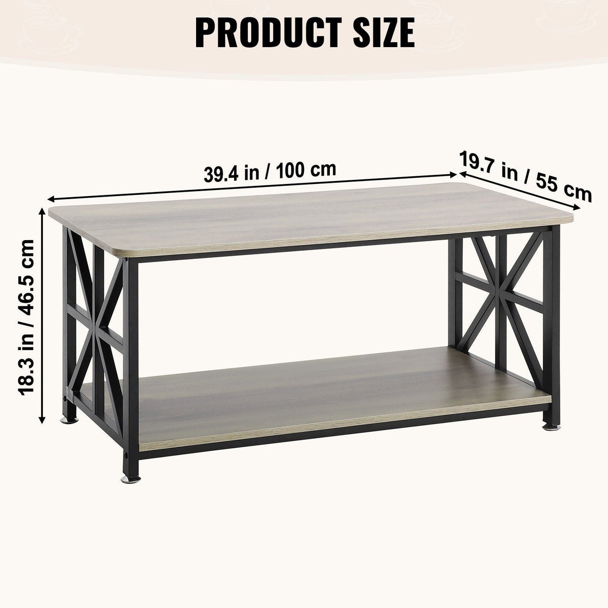 40\" Farmhouse Rectangular Coffee Table Open Storage Compartment Wooden Rustic Style Brown Black for Living Room Bedroom