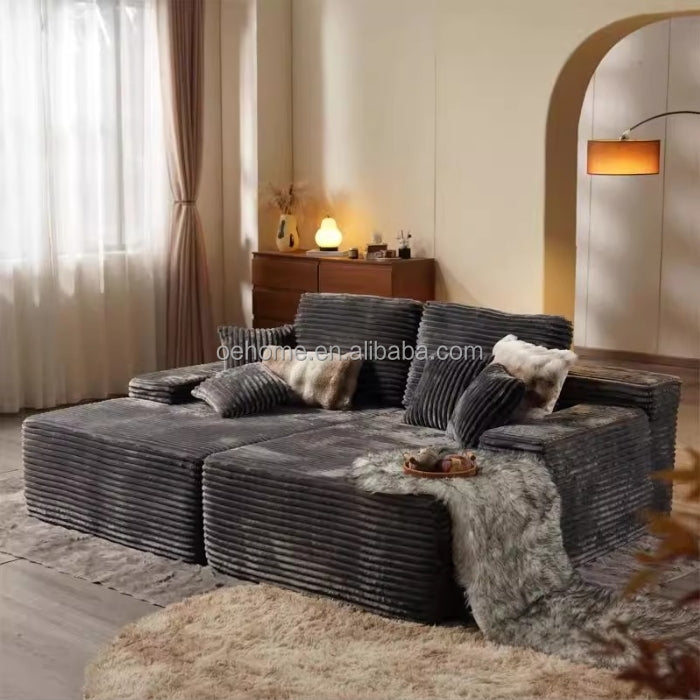 Oversized Vacuum Compressed Boneless Sofa Modern Modular Corduroy Double Chaise Sleeper Sofa Couch