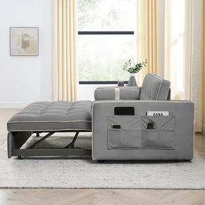 Modern Luxury 55.5 Inch Pull-Out Sleep Sofa Bed 2-Seater Loveseat Couch with Side Pockets Velvet Material Extendable Feature