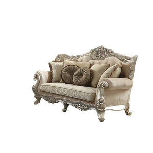 hms 88" Champagne Velvet Curved Floral Sofa And Toss Pillows