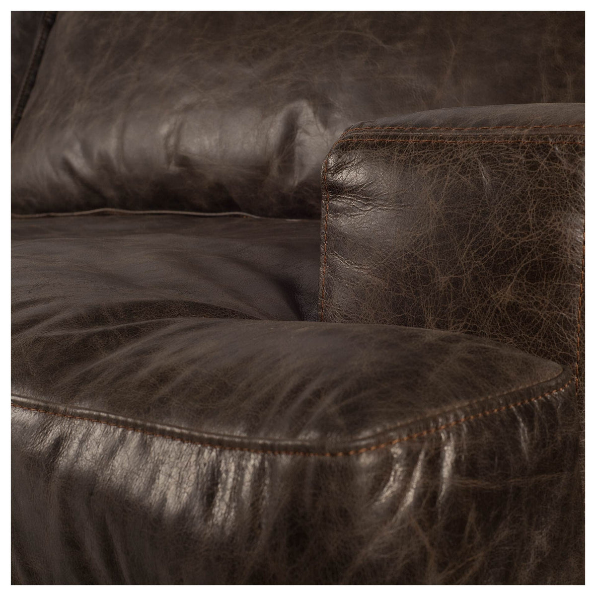 HMS 41-Genuine Leather Japanese Mid-Century Distressed Club Chair Tufted Extendable for Home Office Bar Use Black Faux Leather