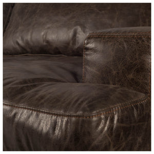 HMS 41-Genuine Leather Japanese Mid-Century Distressed Club Chair Tufted Extendable for Home Office Bar Use Black Faux Leather