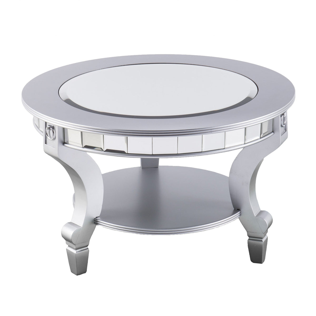 HMS 29-Silver Mirrored Round Coffee Table with Metal Elegant and Stylish Design