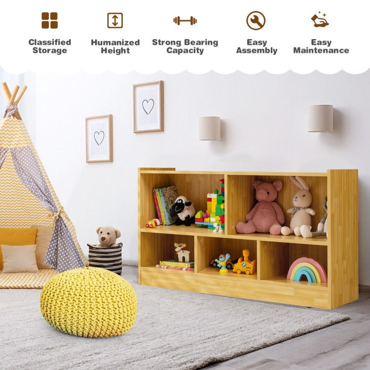 Kids 5-Cube Wood Toy Storage Cabinet Organizer with 2-Shelf Bookcase