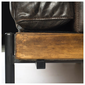 HMS 41-Genuine Leather Japanese Mid-Century Distressed Club Chair Tufted Extendable for Home Office Bar Use Black Faux Leather