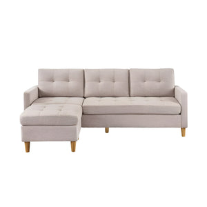 HMS 87 Beige Polyester Blend Chesterfield L-Shape Sofa Set for Home Living Rooms with Ottoman & Natural Legs