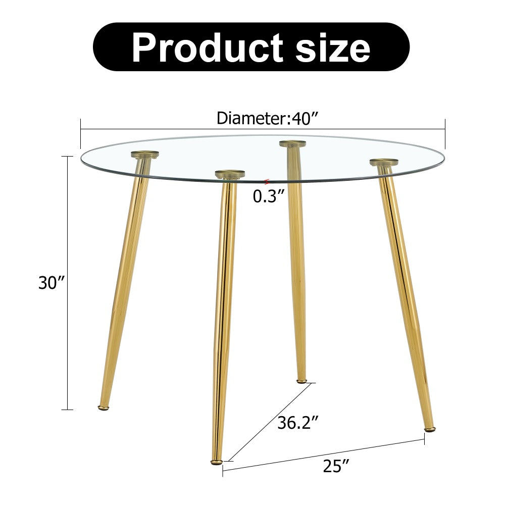 A Glass Tabletop with a Diameter of 40 Inches and a Modern Minimalist Circular Dining Table