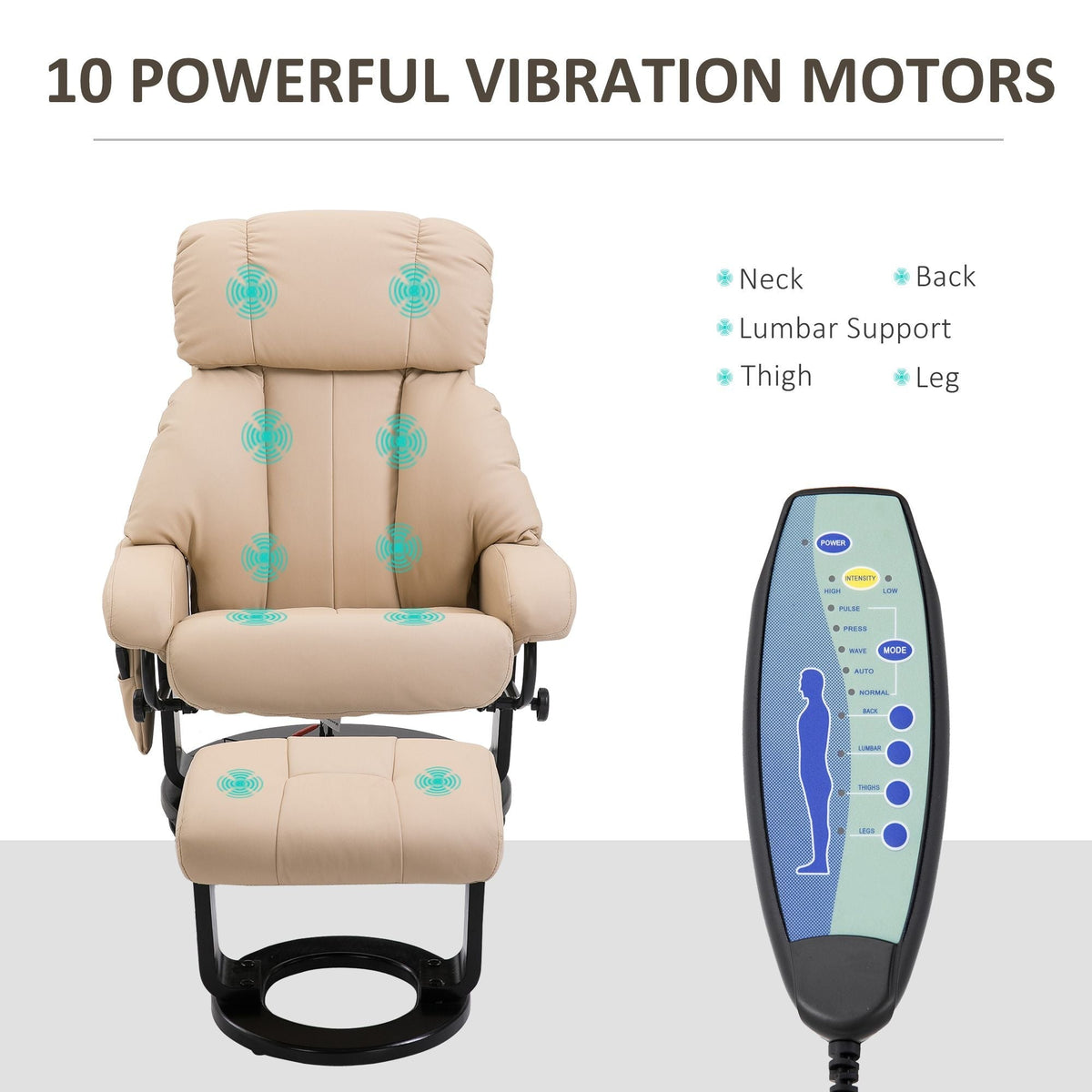 Ultimate Comfort Beige Massage Recliner Chair with Ottoman 10-Point Vibrating Heat Feature