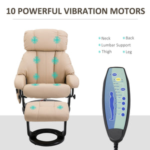 Ultimate Comfort Beige Massage Recliner Chair with Ottoman 10-Point Vibrating Heat Feature