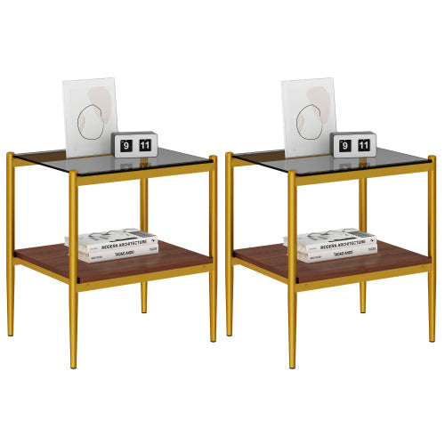 Set of 2  Living Room Table Set Color Glass Side Table with Simple Design  2 Layers Corner Table